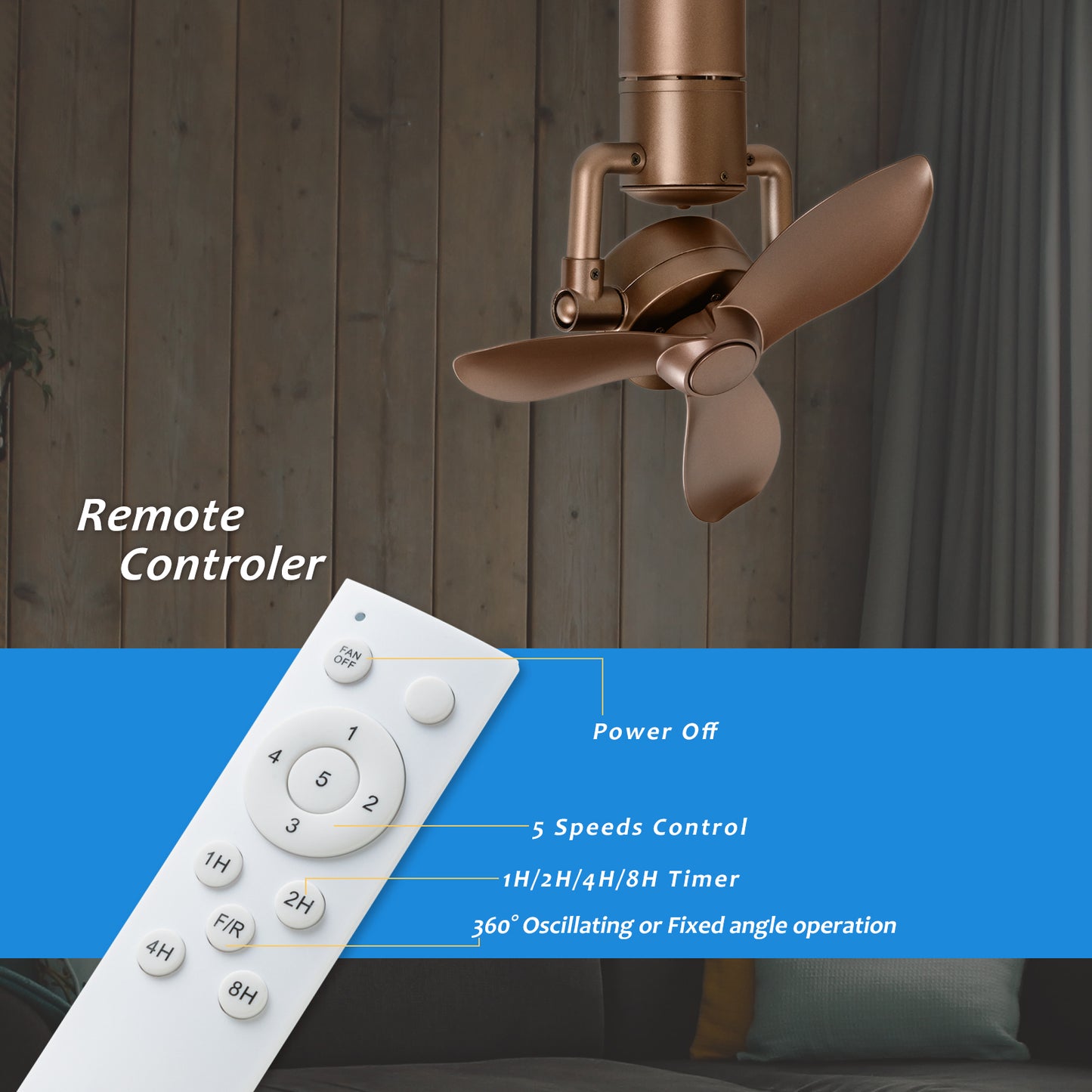 16 In 360° revolving ceiling fan with Sand Gold ABS Blade