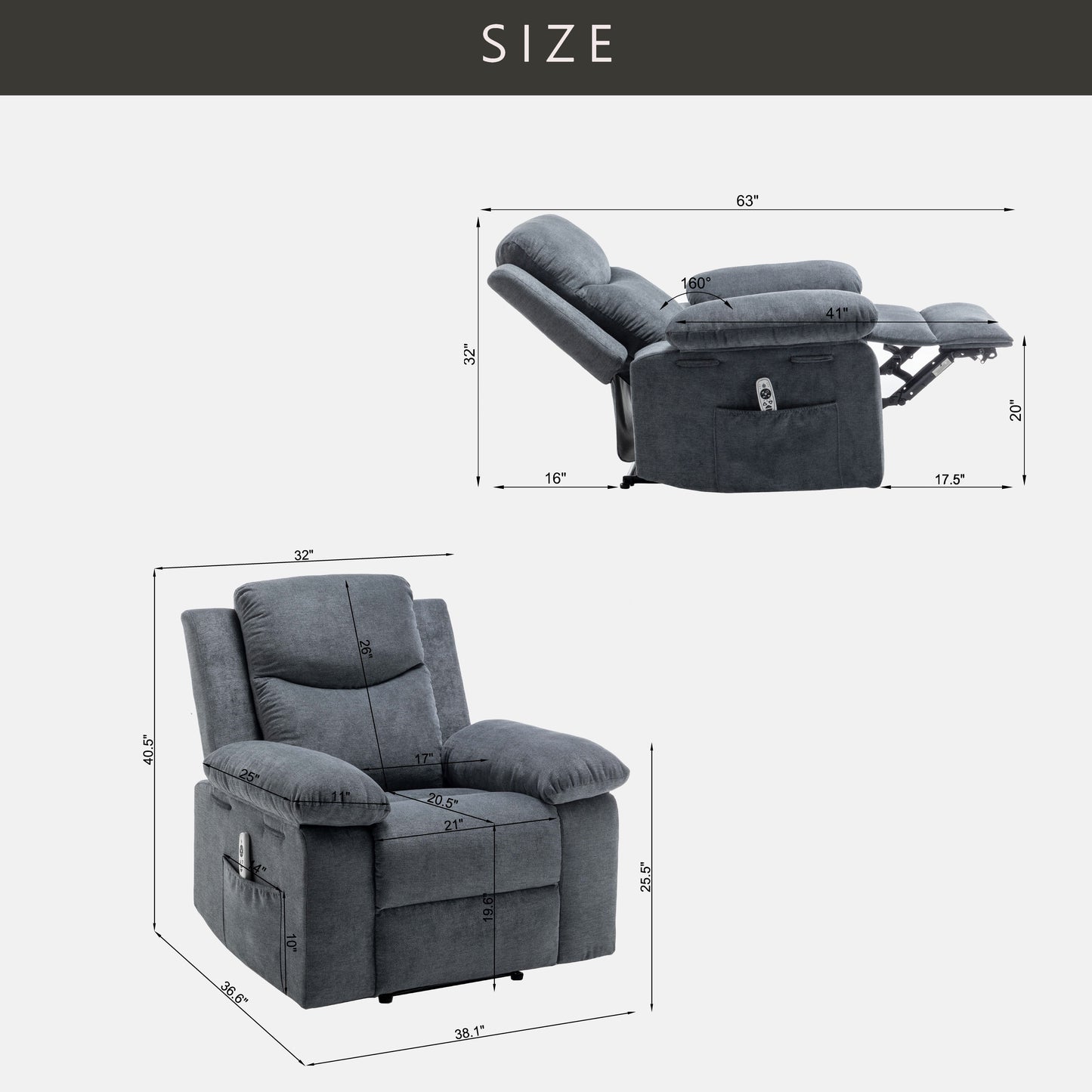 Power Recliner Chair with Adjustable Massage Function, Recliner Chair with
Heating System for Living Room, Dark Gray color fabric