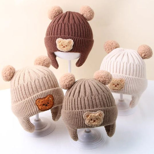 Baby Woolen Hat, Cute Bear Ear Protection Hat, Children&#039;s Winter Thickened Warm Knitted Hat