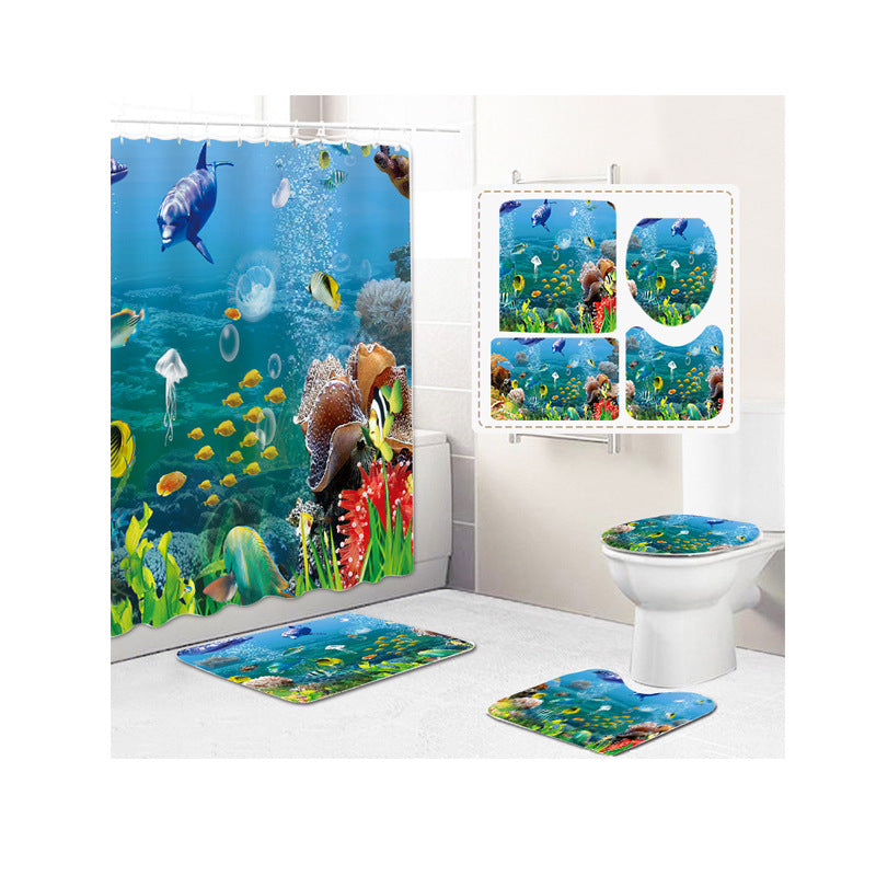 Factory Wholesale Digital Printing Shower Curtain Floor Mat Set Underwater World Partition Curtain Bathroom Curtain Shower Curtain Customization