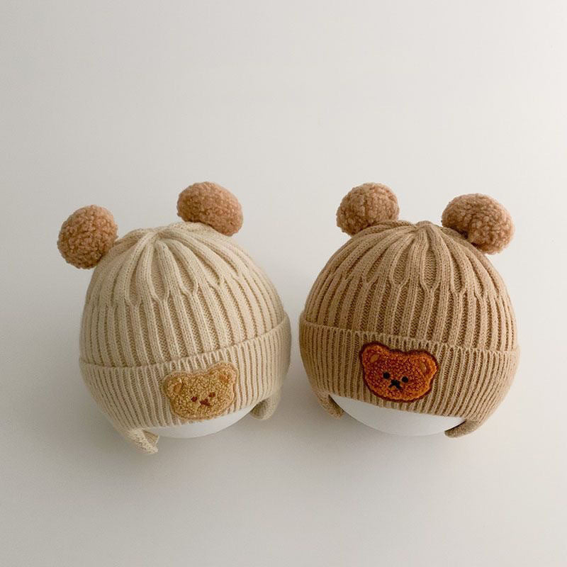 Baby Woolen Hat, Cute Bear Ear Protection Hat, Children&#039;s Winter Thickened Warm Knitted Hat