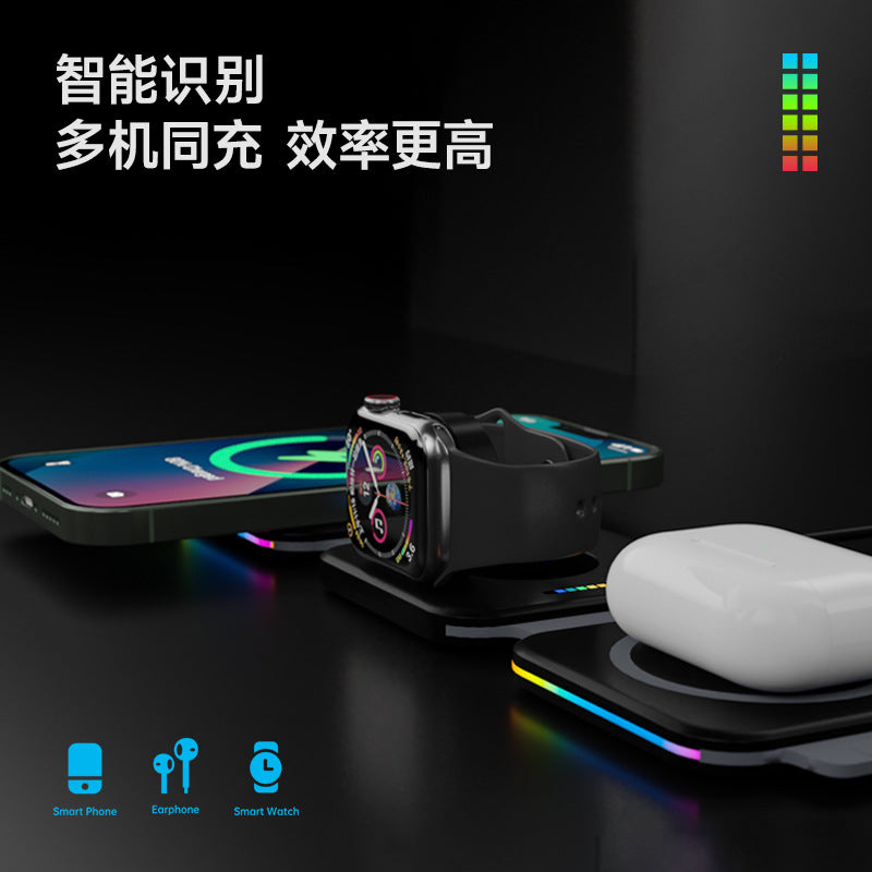 Cross-border 3-in-1 Foldable Multi-functional Wireless Charger 15W Fast Charging Stand Suitable For Mobile Phones, Watches And Headphones