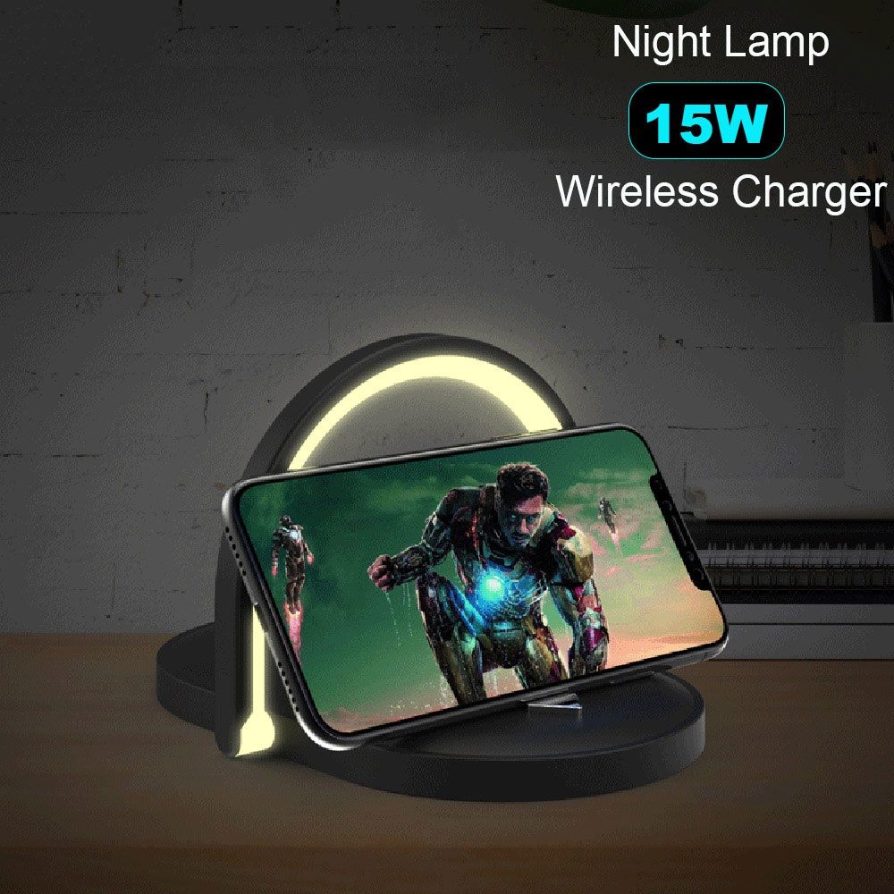 Wireless Charger Night Light 15W Fast Charge Mobile Phone Holder Three-in-One Wireless Charger Desk Lamp Gift Printing LOGO